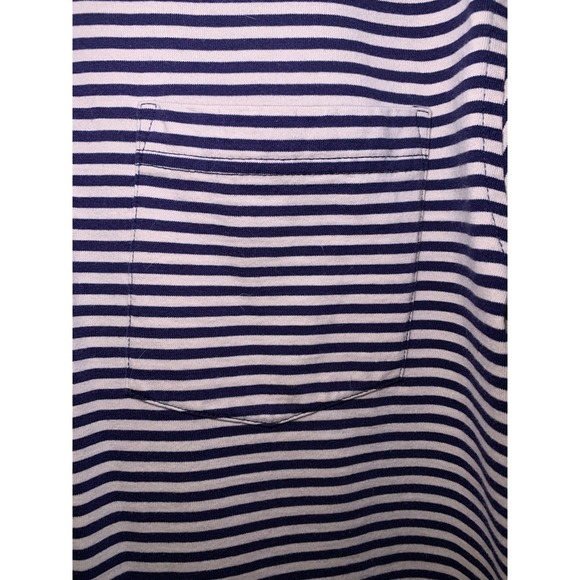 Vintage LL Bean Men's Polo Navy White Striped Regular Short Sleeve 1/4 Button L - Picture 4 of 8